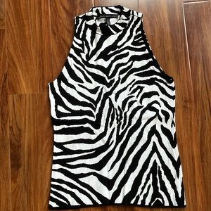 White House Black Market Zebra Print High Neck Sleeveless Top S